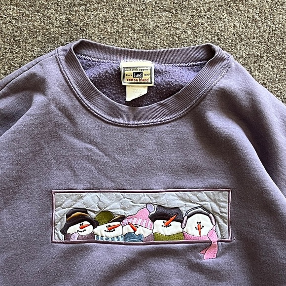 VTG Lee Snowman Winter Ugly Grandma Crewneck Pullover Sweatshirt Purple Size XL - Picture 2 of 12